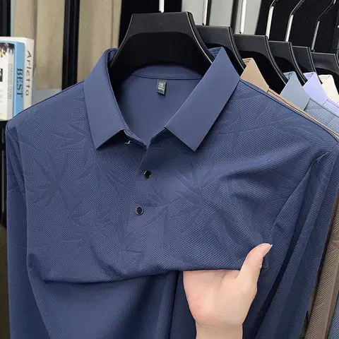 Herr långärmad T-shirt med nylon ammoniak sömlös T-shirt med casual kavaj, enfärgad, skrynkelfri och skrynkelfri 10 best sales t-shirt i nylon och spandex - №9