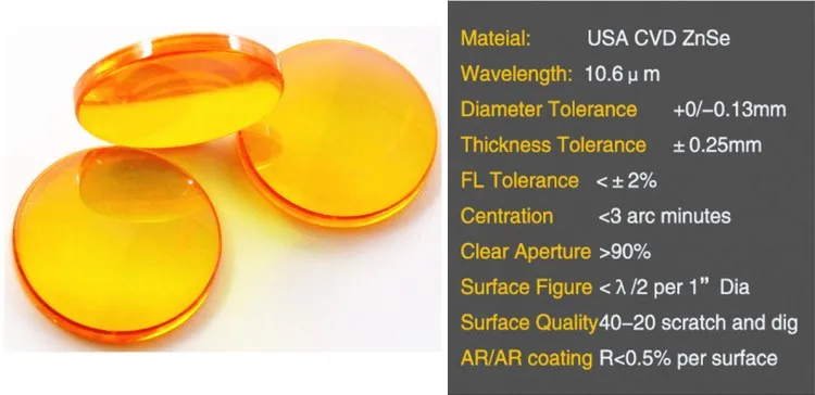 Factory Sale ZnSe CO2 Focus Lens for CO2 la ser Engraver CVD PVD F=38.1/50.8/63.5/76.2/101.6  Dia=12/15.5/18/19.5/20/25.4
