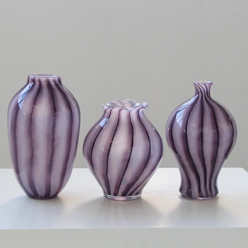 Glass Vase Purple Striped Hydroponics Terrarium Flower Vase Retro Flower Arrangement Flowerpot Vases Pots Home Decoration