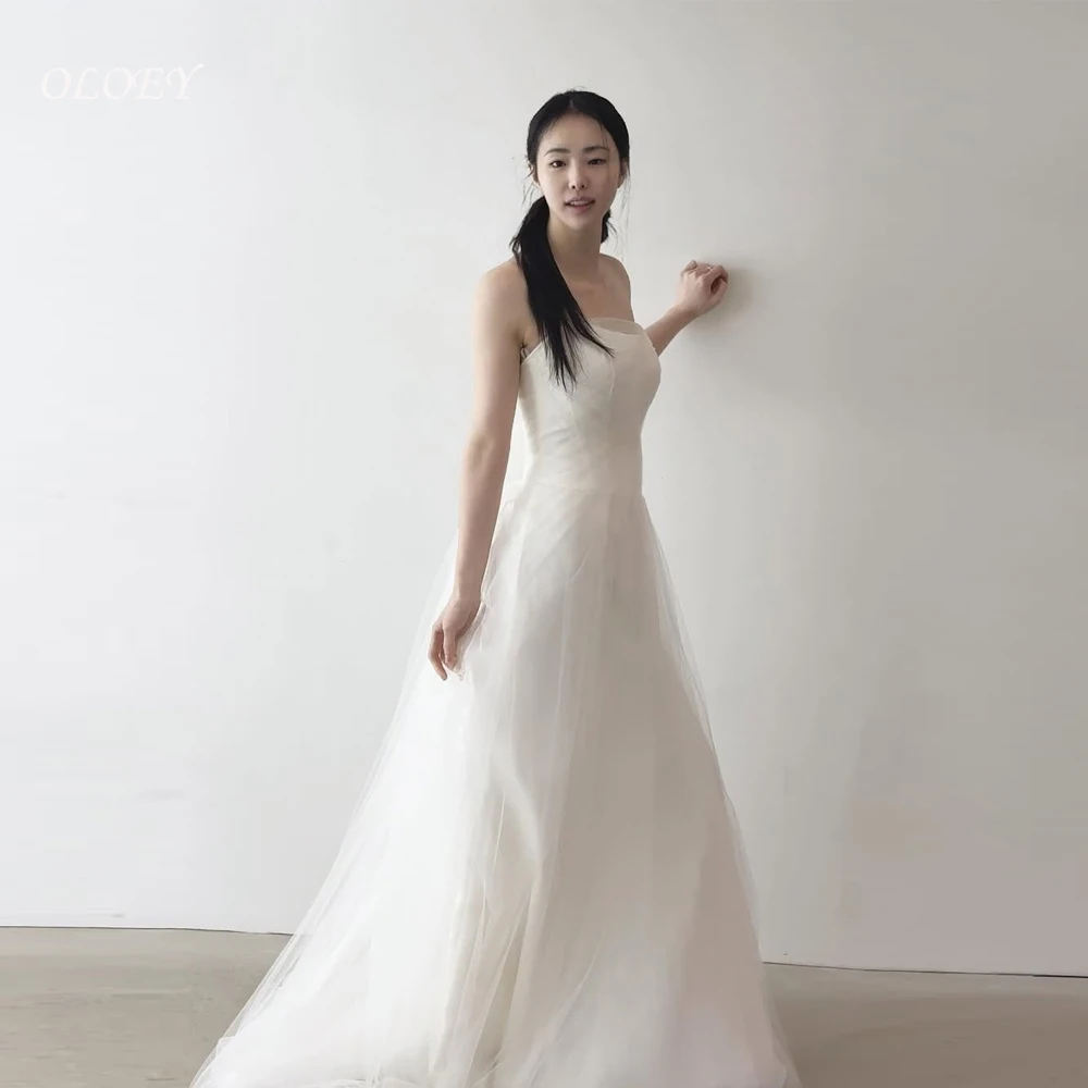 OLOEY Strapless A-lijn Eenvoudige Koreaanse Trouwjurken Zijde Tule Fotoshoot Lange Elegante Bruidsjurken Provade Innovatie