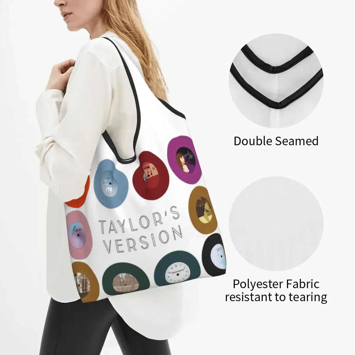 Taylors Version Eras Tour Albums Portable Tote Shopping Bags Large Capacity Shopper Bag Groceries Handbag Shoulder Bag