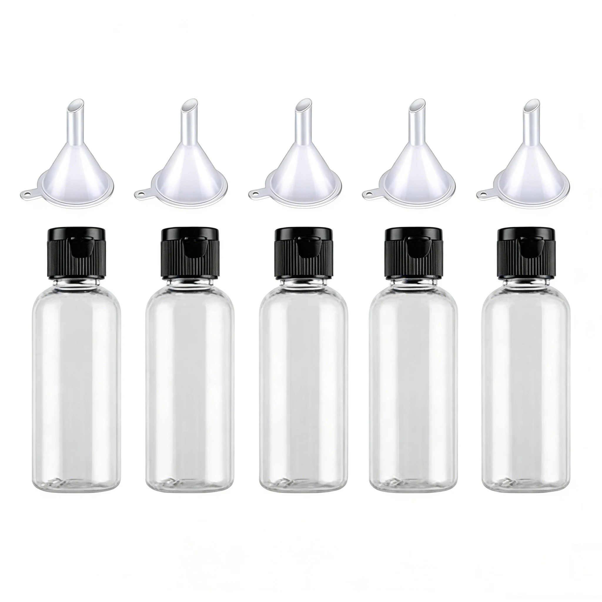 50 ml, 5/10 Stück, Kunststoff-Reiseflaschen-Set, auslaufsicher, nachfüllbar, Quetschflaschen, Klappverschluss, leer, für Shampoo, Conditioner, Lotion