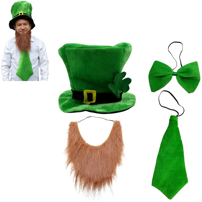 

Шляпа лепрекона с бородой | Костюмный набор для вечеринки в честь Дня Святого Патрика: шляпа, галстук-бабочка, борода, шарф