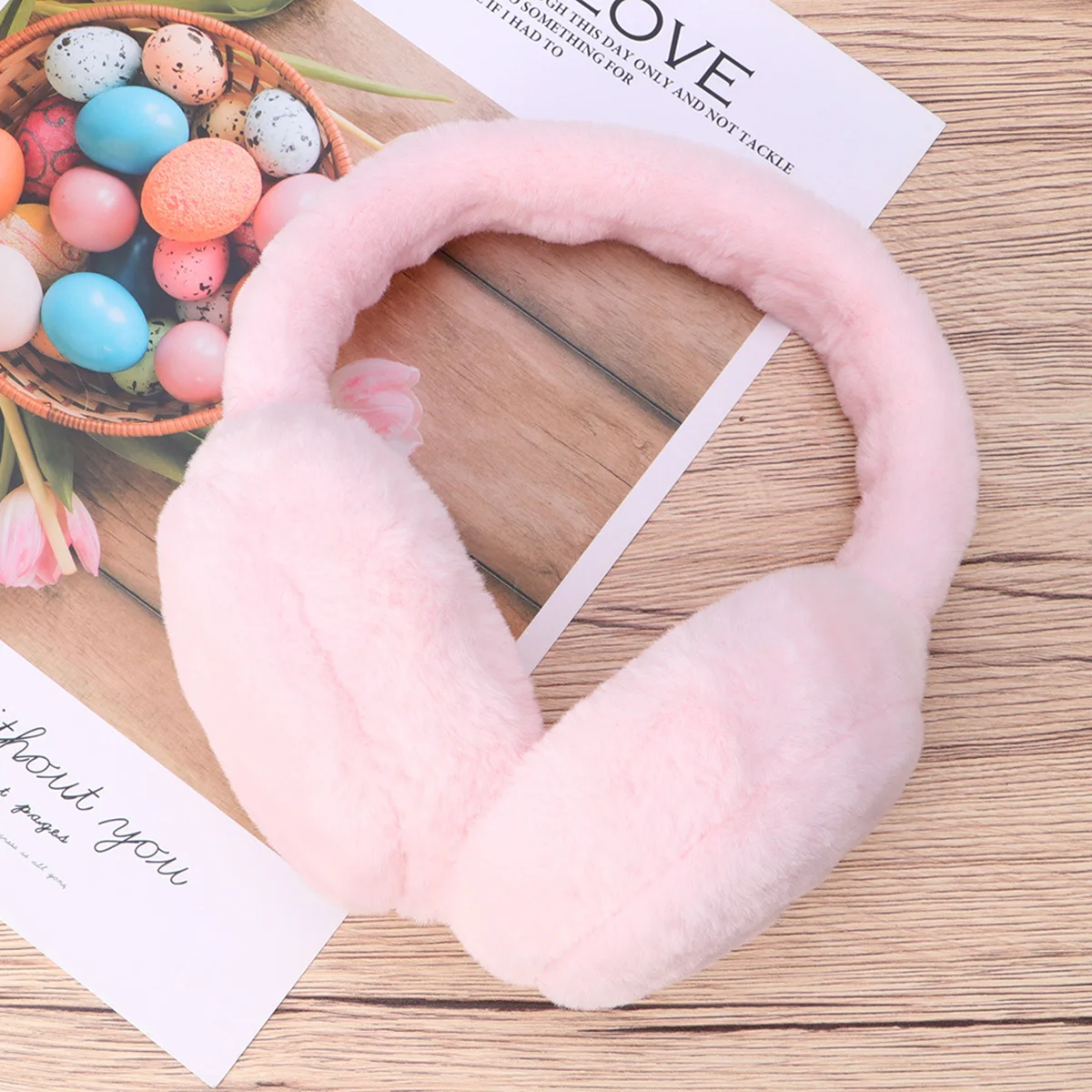 أغطية أذن شتوية للنساء عصابة رأس من الصوف الدافئ غطاء للأذنين كرتوني أسود إكسسوارات الطقس البارد