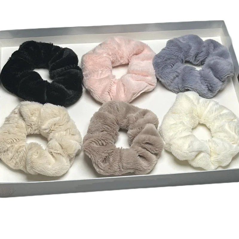 Warm Furry  Hair Scrunchie For Women Elastic Hair Rubber Bands Girls Plush Hair Tie Gum Black Ponytail  Holder Rope Accessories