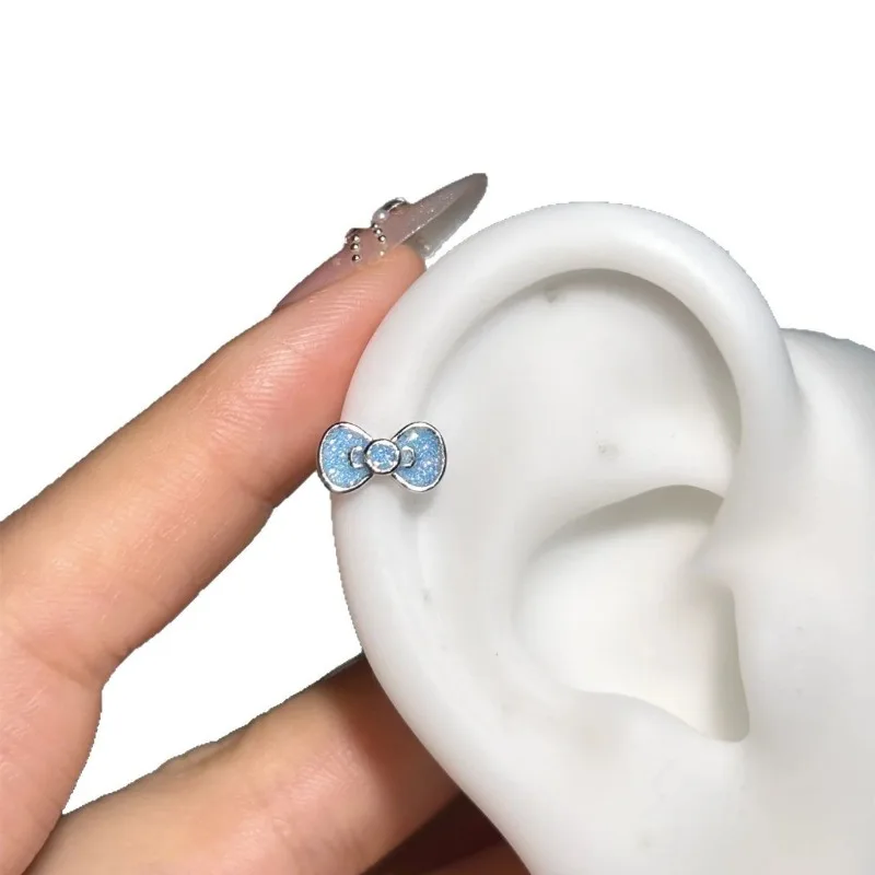 1 قطعة لطيف الكرتون الحلو فتاة الأذن الكفة التيتانيوم الصلب القط Bowknot أقراط موضة تنوعا الصغيرة العصرية النساء الأذن مجوهرات #4