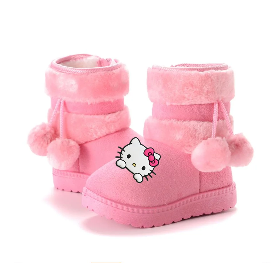 

Детские сапоги hello kitty, сапоги для девочек, теплые флисовые зимние хлопковые сапоги для мальчиков, нескользящие детские пинетки, хлопковая обувь, сапоги с меховым шариком