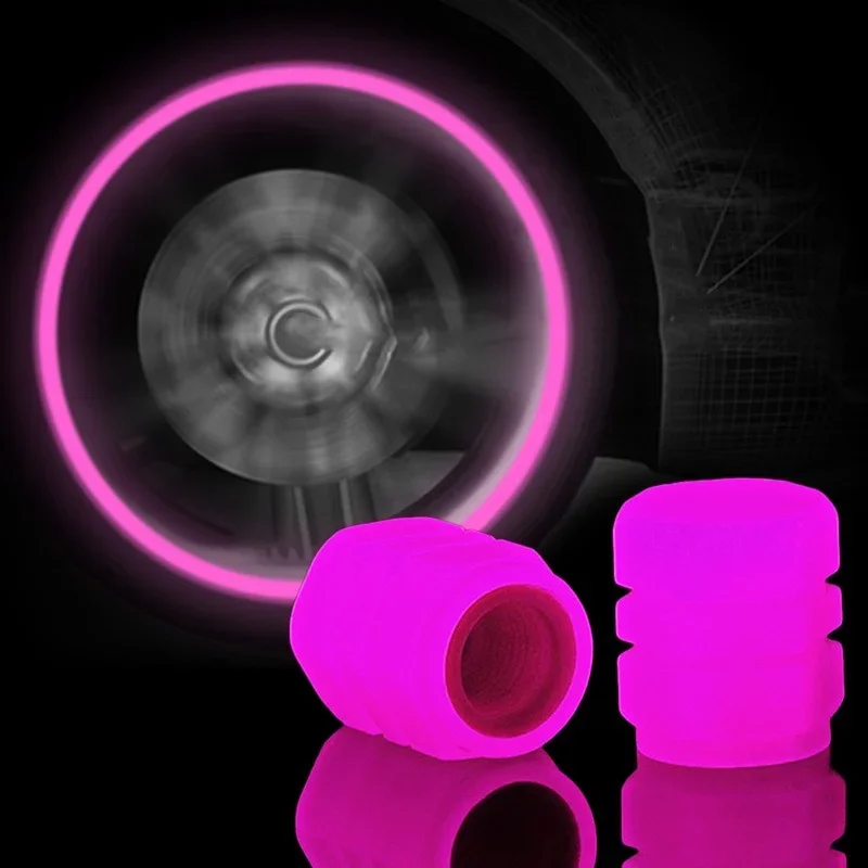 Car Pink Red Luminous Tire Valve Cap Motorcycle Bike Wheel Hub Glowing Valve Cover Tire Decoration Auto Styling Tyre Accessories