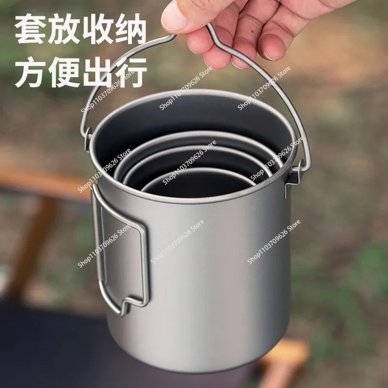 Outdoor Titanium Pot 300ml 450ml 750ml Picnic Titanium Camping Cookware Water Mug