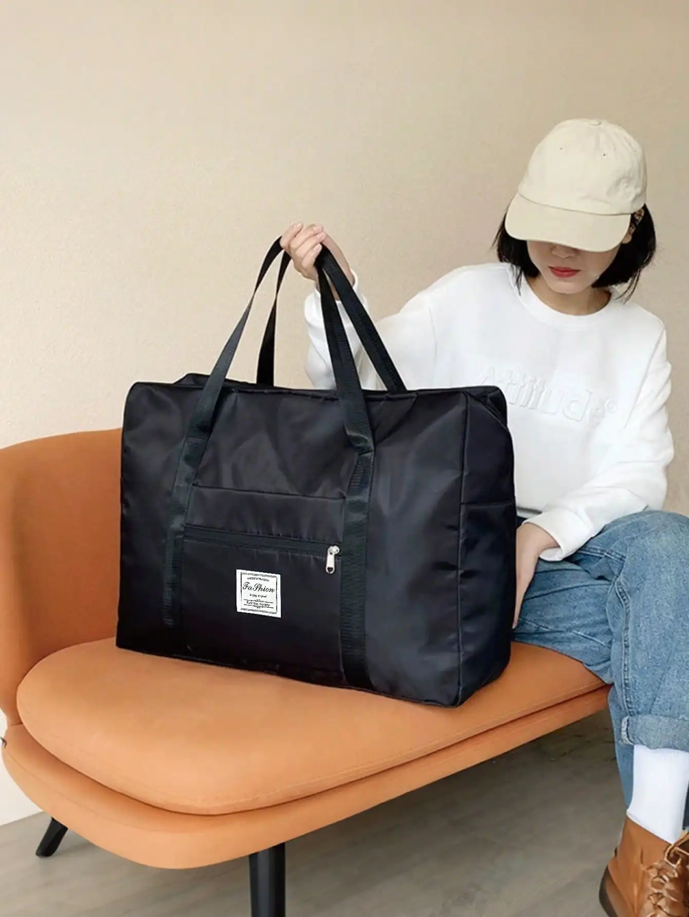 1pc Lightweight Foldable Travel Bag, Large Capacity Waterproof Storage Bag, Collapsible Polyester Travel Organizer Bag, Unisex F