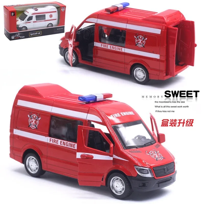 Modelo de coche de aleación de ambulancia de simulación 1:32, vehículo comercial, motor de bomberos, coche de policía especial, vehículo comercial, modelo de coche de aleación