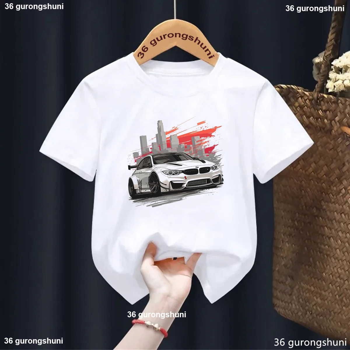 Newly Style Racing Car Print T-shirt Kids Summer Loose and Breathable Tshirt Trendy Fashion Boys and Girls Short Sleeves Tee
