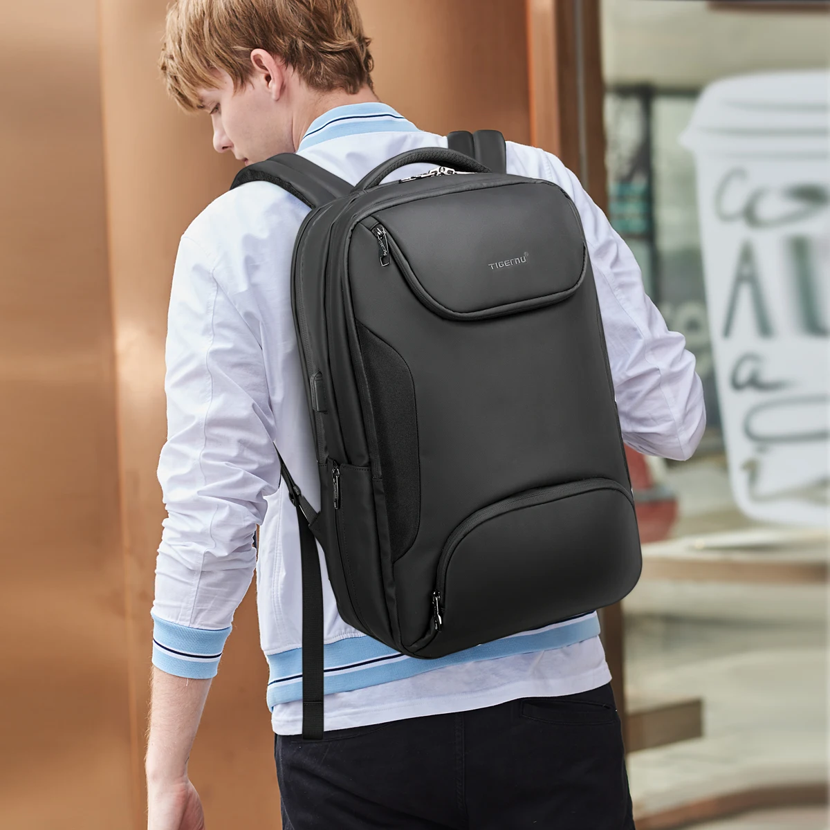 Garantia vitalícia Anti Roubo Mochila Laptop para Homens, Grande Capacidade, Bolsa de Viagem Escolar, Masculino, Impermeável, TPU, Nova Moda, 15,6\