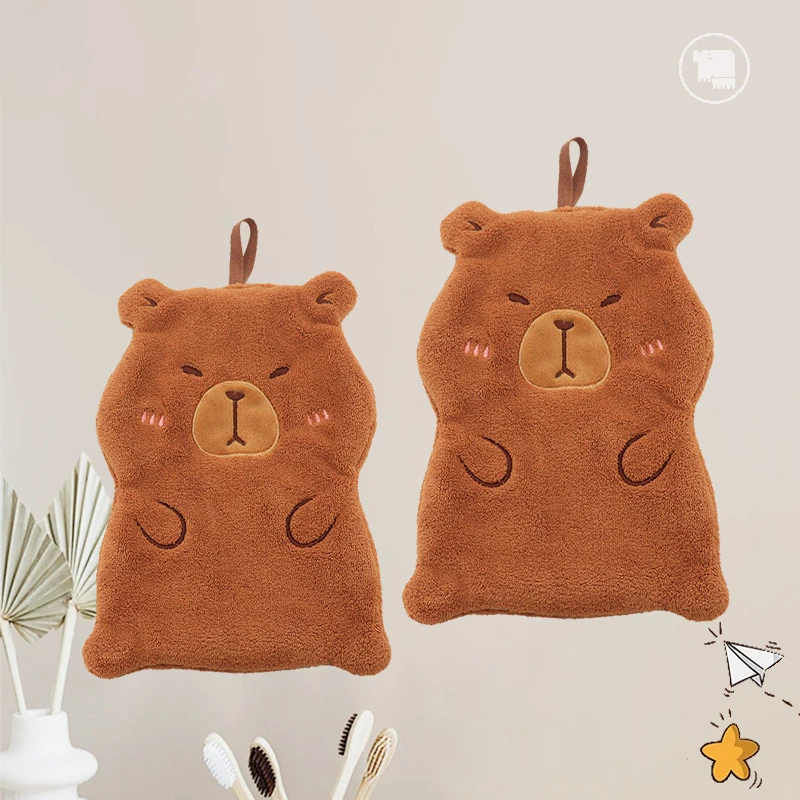 Cute Coral Velvet Capybara Hand Towel Cartoon Capybara Bathroom Kerchief Strong Water Absorption Wall-mounted Absorbent Towel