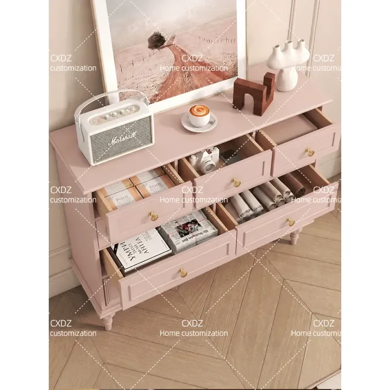 Pink Wall Mounted Storage Chest Solid Wood Large Capacity Locker for Living Room Entrance Bedroom Bedside Cabinet