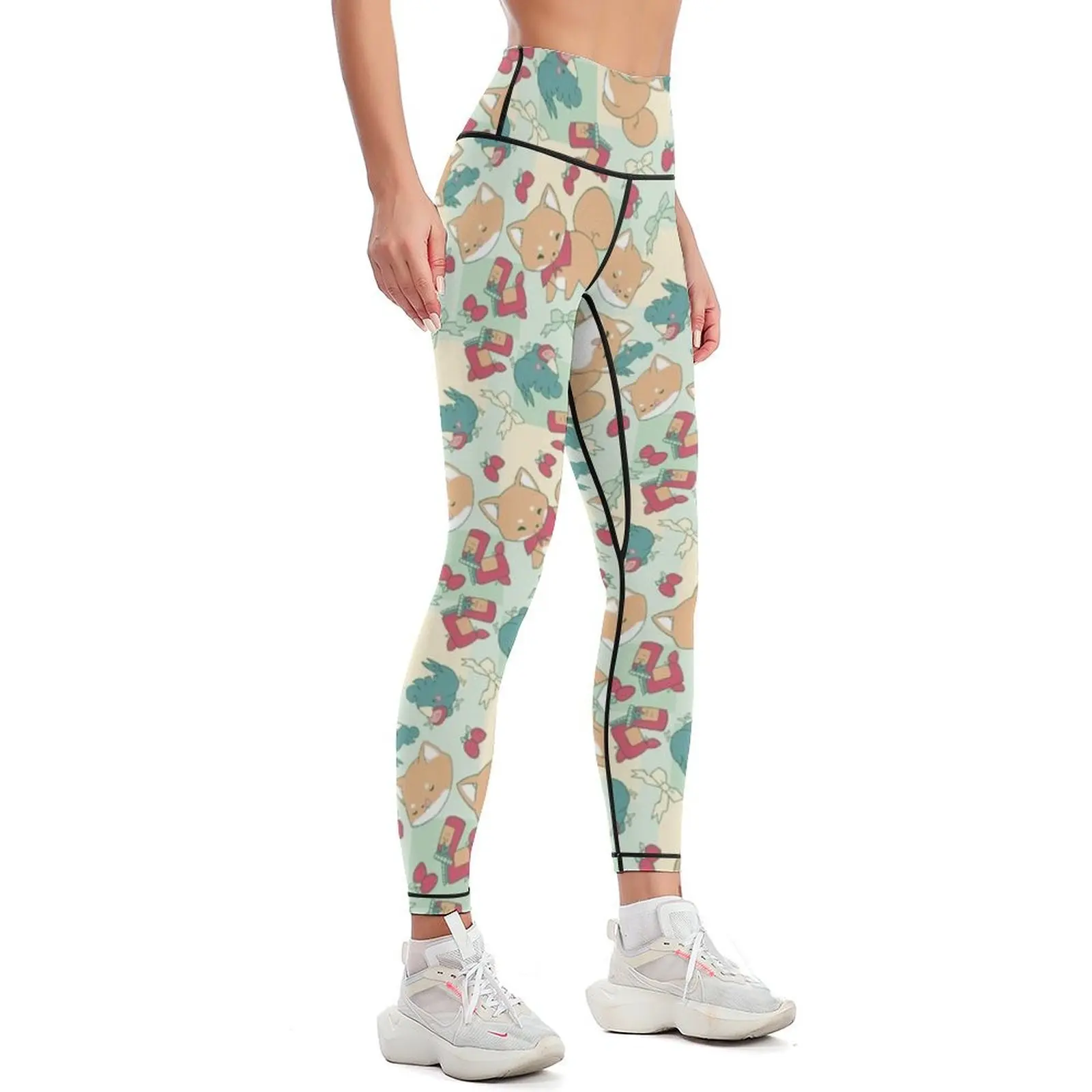 Shiba & Bird Strawberry Picnic Leggings jogging pants gym's sportswear Women's gym Women's fitness Womens Leggings