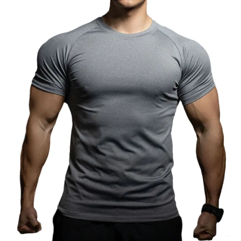 High quality T-shirt men\'s short sleeve training T-shirt high elastic cotton breathable quick drying round neck solid color Tops