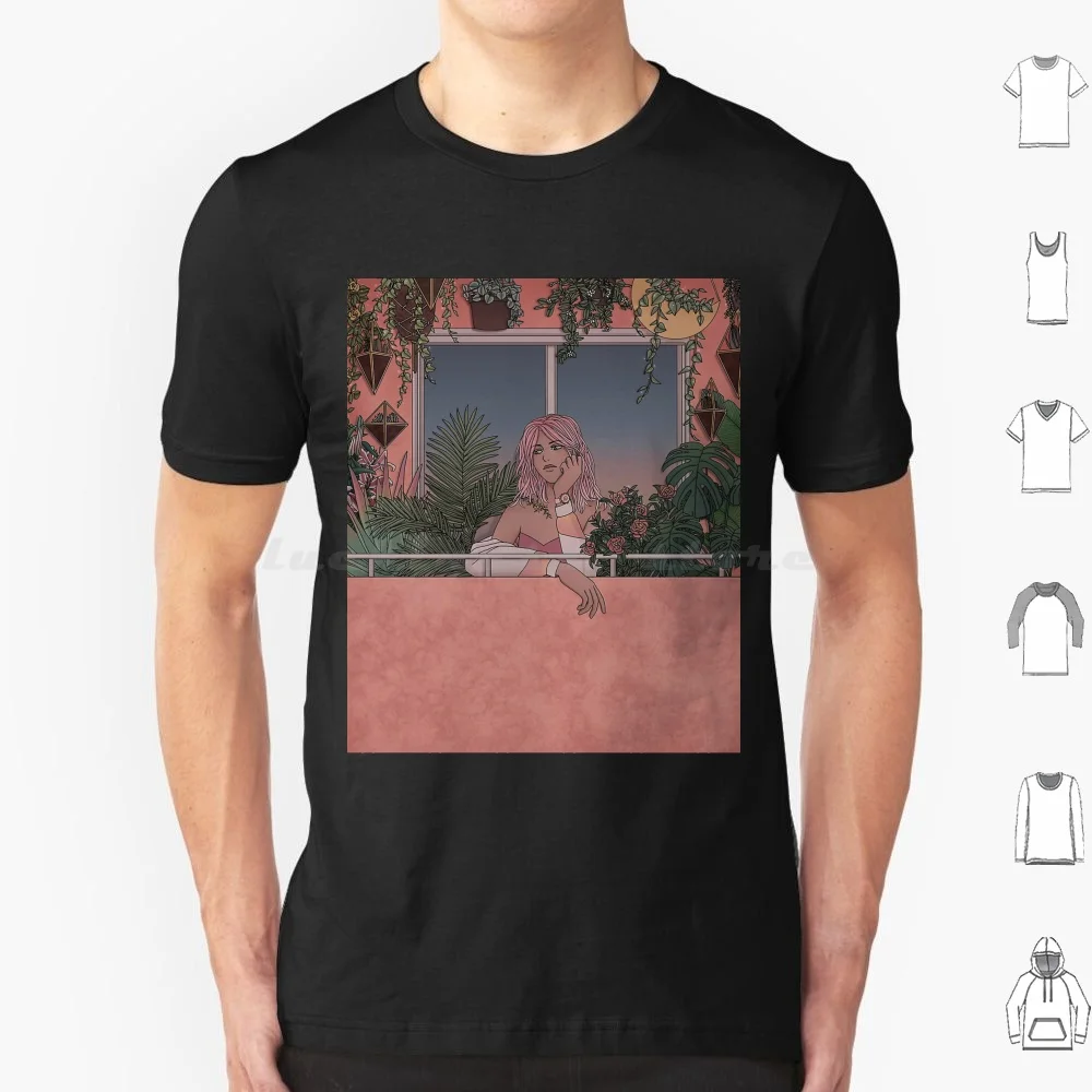 Urban Garden T Shirt 6Xl Cotton Cool Tee Pink Pastel Sky Balcony Cacti Santet Succulents Girls Oc Aesthetic Garden