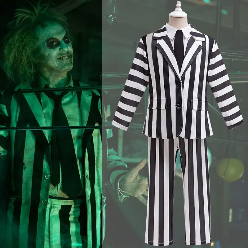 Special Clearance Halloween Cosplay Costume for Boys, Black and White Striped Suit Set, Carnival Performance Costume