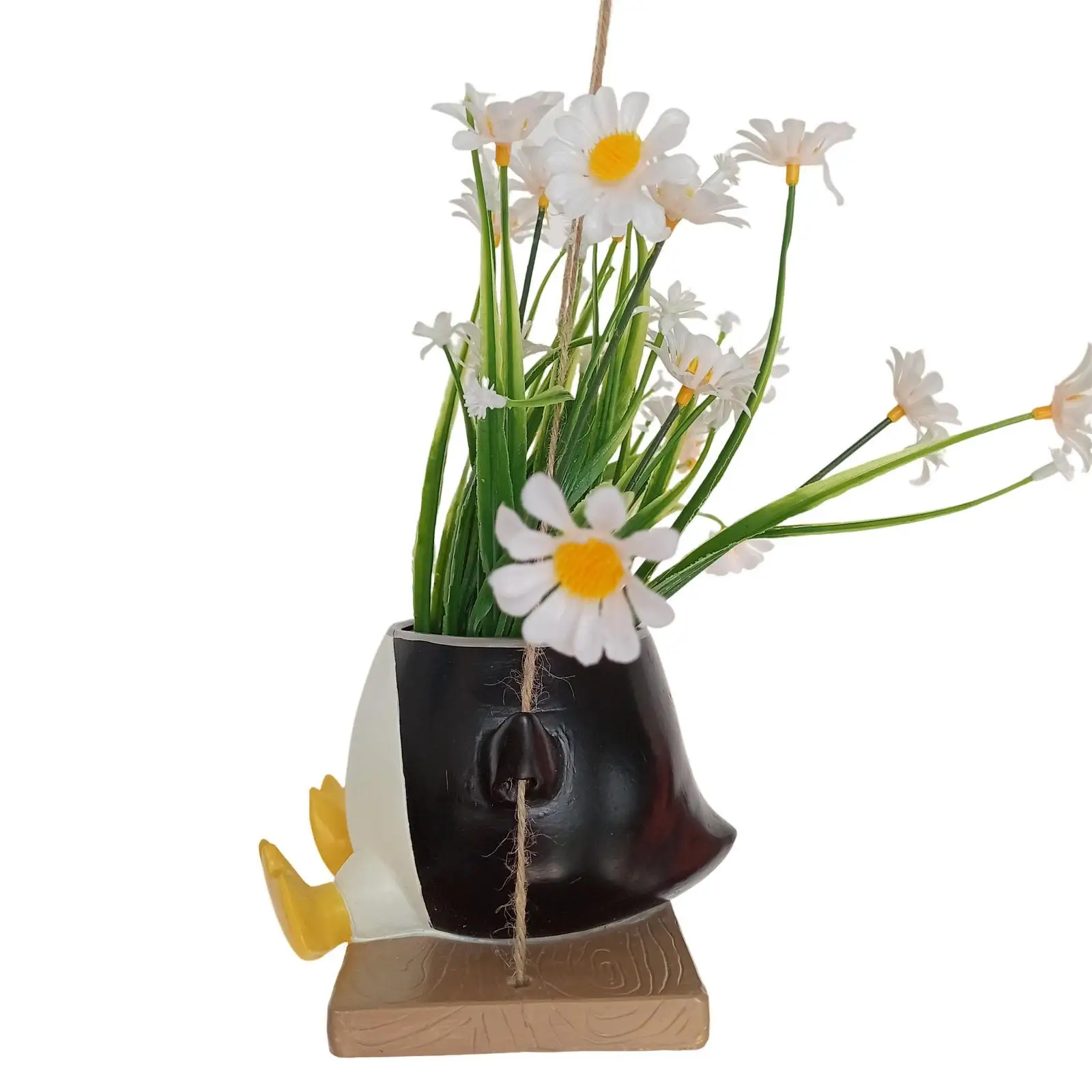 Swinging Penguin Plant Pot Swing Animal Flower Pot Resin Funny Hanging Flower Pot for Indoor Outdoor Patio Yard Decoration