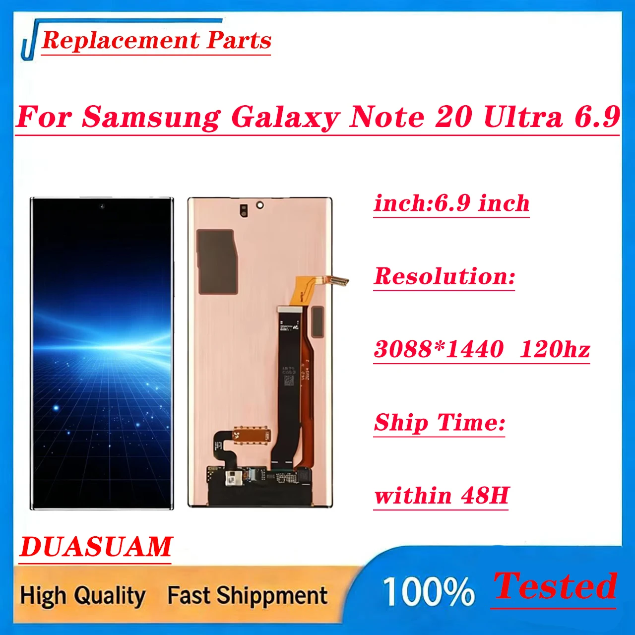 For Samsung Galaxy Note20 Ultra SM-N986B 6.9-inch burn-free touch screen digitizer assembly supports 120Hz fingerprint S-Pen