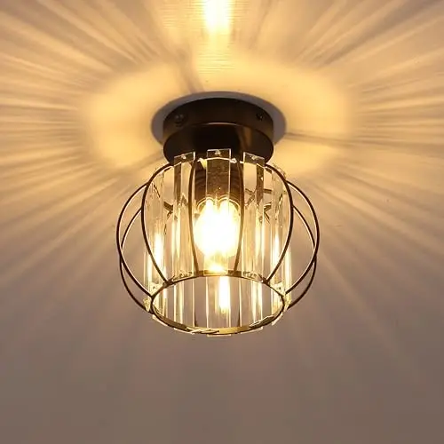 

12V RV Ceiling Light with Bulb – Vintage Semi-Flush Mount Fixture for Camper Interior