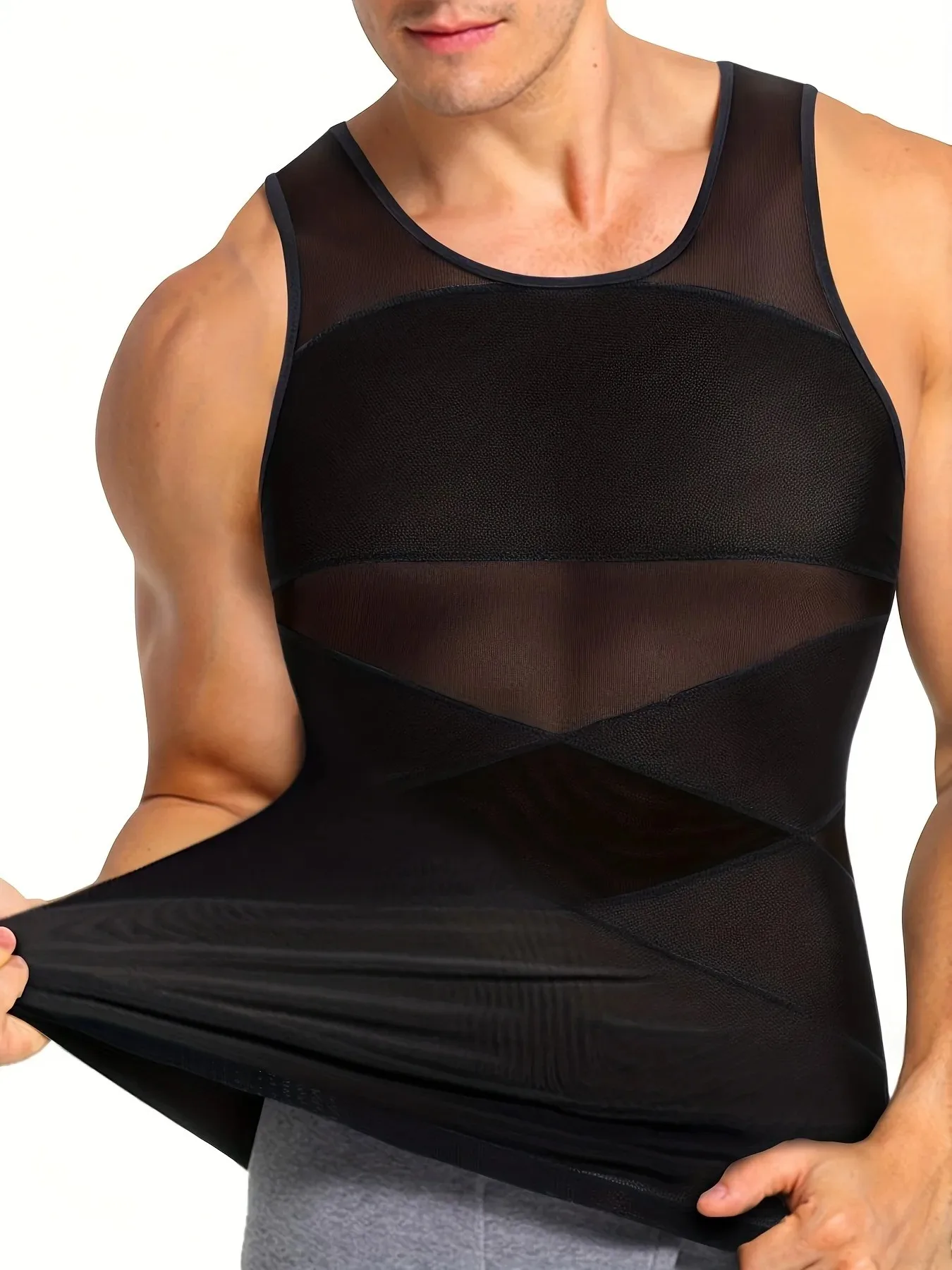 Men's Breathable Compression Tummy Control Undershirt Slimming Body Shaper Sleeveless Tank Top Shaping Spring/Summer Sweatshirt