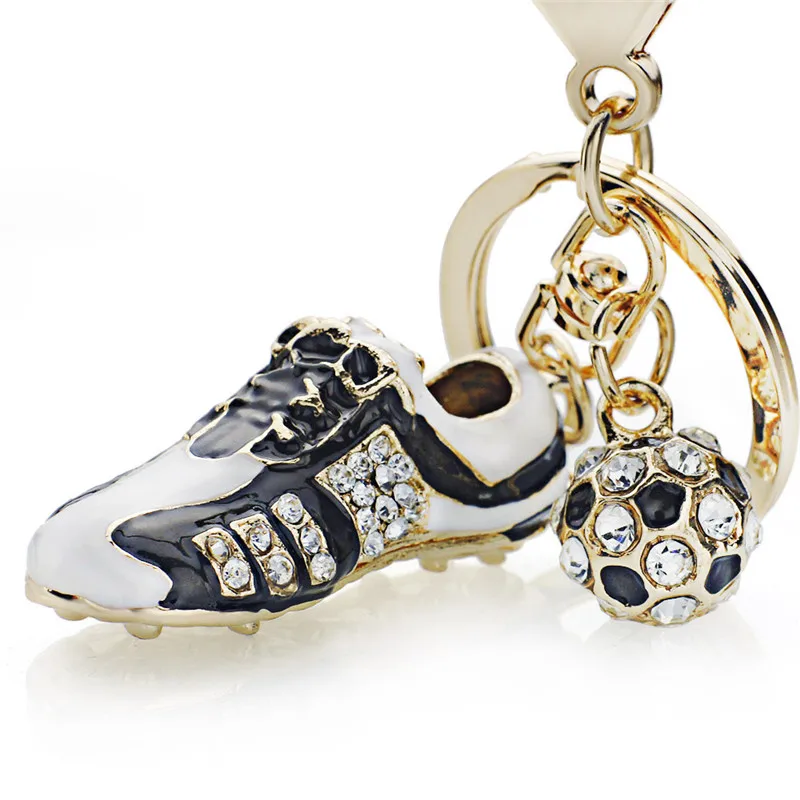 Fashion Crystal Football Soccer Shoes Rhinestone Keychains For Purse Bag Buckle Pendant Keyrings Key Chains Rings Holder K258
