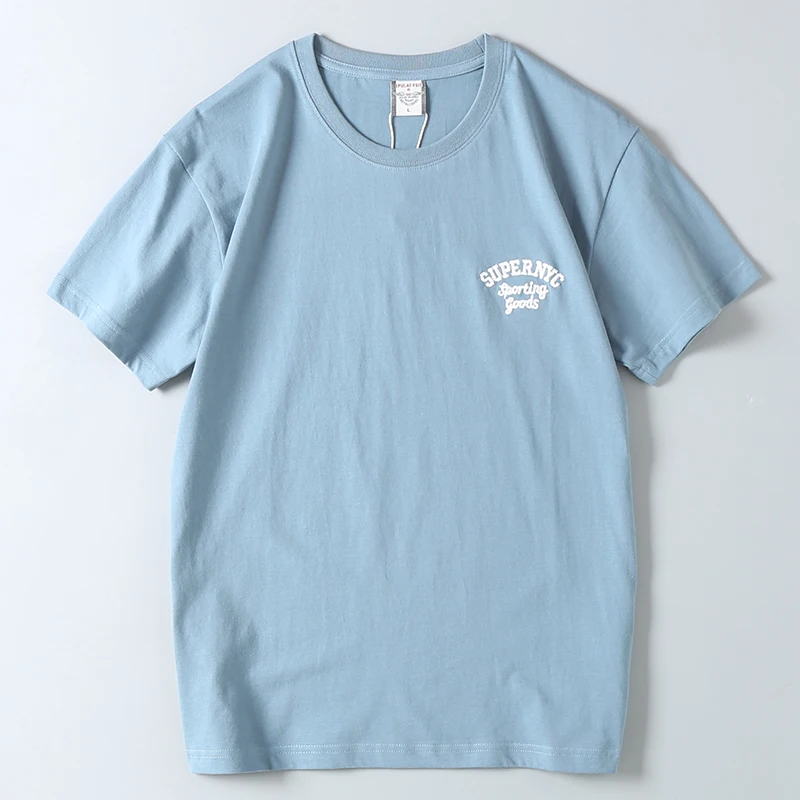 

Summer New American Retro Short-sleeved O-neck Letter Embroidery T-shirt Men's Fashion Simple 100% Cotton Washed Casual Tops