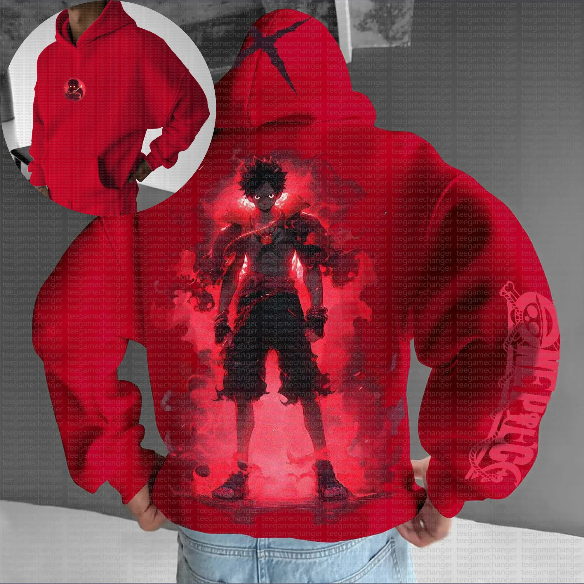 

One Piece Official Logo Sleeve Print Hoodie Men Red Cotton Casual Long Sleeve Autumn Winter Streetwear Fashion Anime Graphic