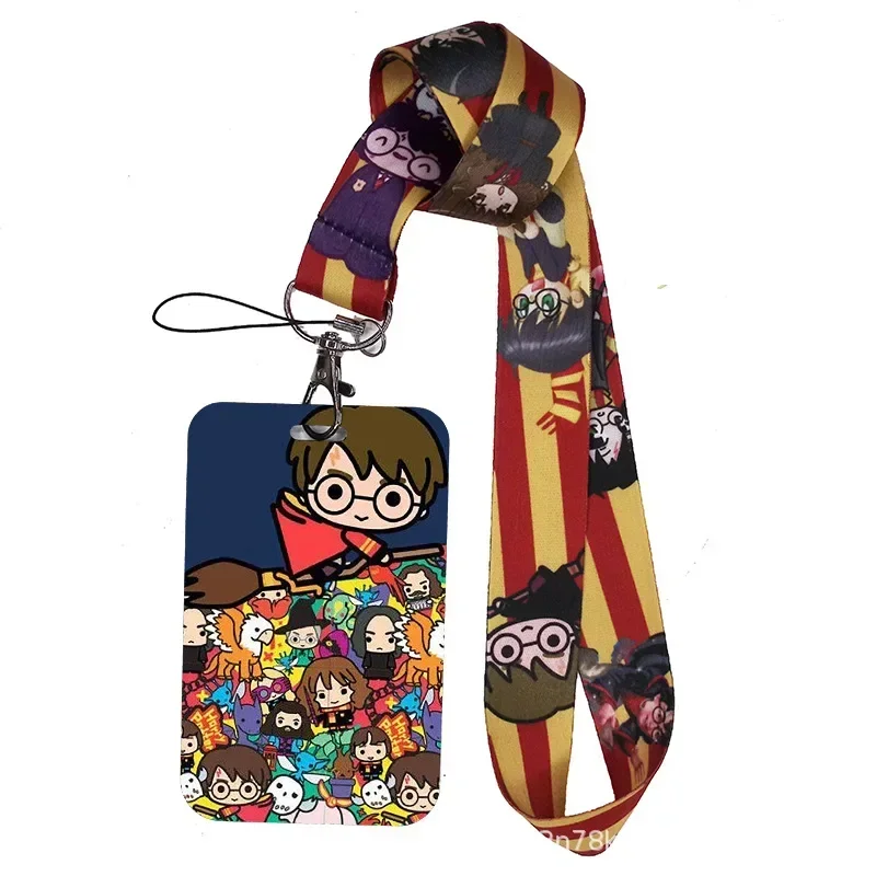 Harries Keychain ID Card Holder Lanyards Harry Potter Neck Strap Credit Card Case Girls Badge Holder Retractable Clip Child Gift