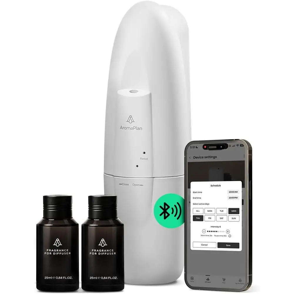 

Коллекционный диффузор с подключением к сети - 2 аромата в комплекте: холодный воздух и вода, бесшумный настенный диффузор для дома и офиса, управление через Bluetooth-приложение