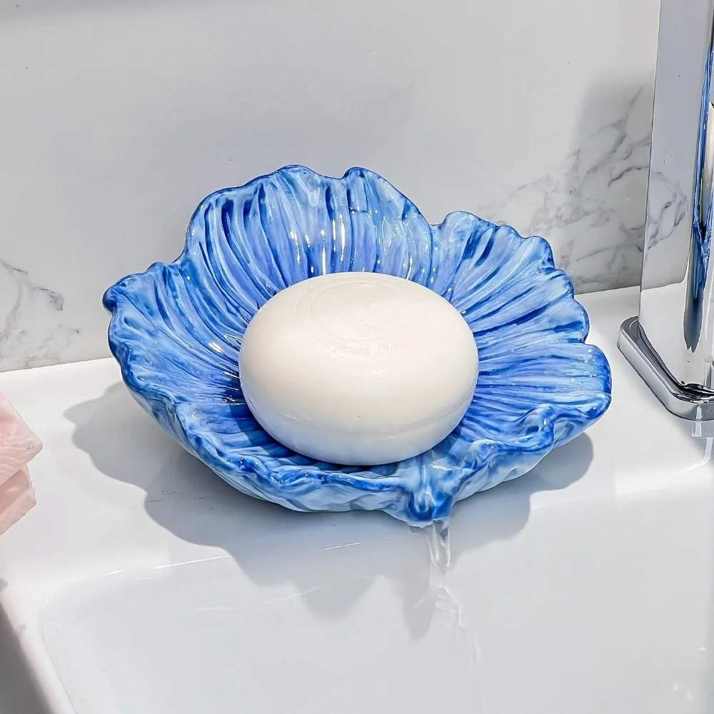 

Elegant Petal Shaped Ceramic Soap Dish Versatile Decorative Soap Holder Exquisite Soap Drainage Rack Kitchen