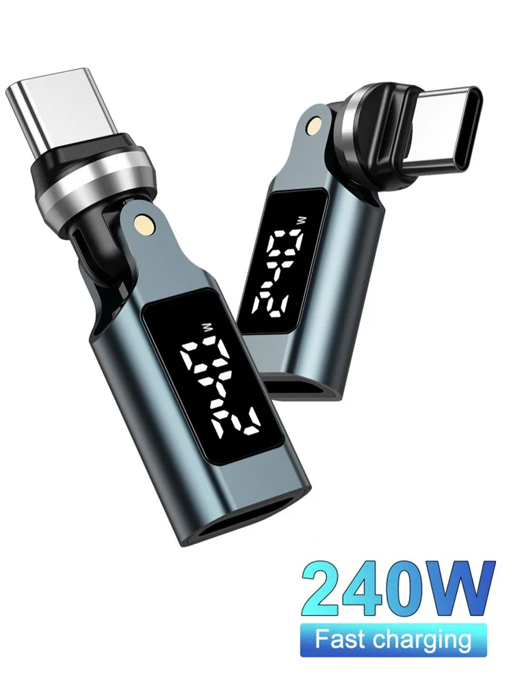 Adapter PD240W Type-C do Type-C męski na żeński z obrotową konstrukcją 540 stopni, wyświetlaczem cyfrowym OTG, szybkim ładowaniem 5A, konwerter do iPhone 16 i Xiaomi — zdjęcie produktu 7