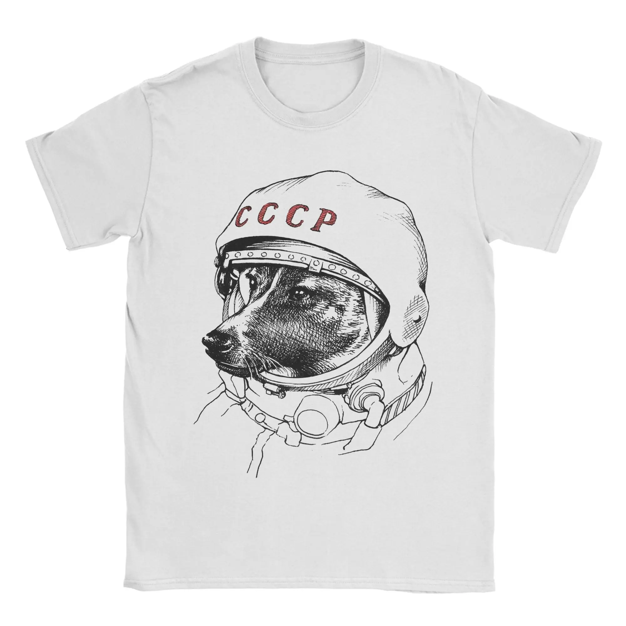 CCCP Space Soviet Laika  Men's T Shirt Super Rocket Dog Unique Tee Shirt Short Sleeve Round Neck T-Shirt Pure Cotton Clothes