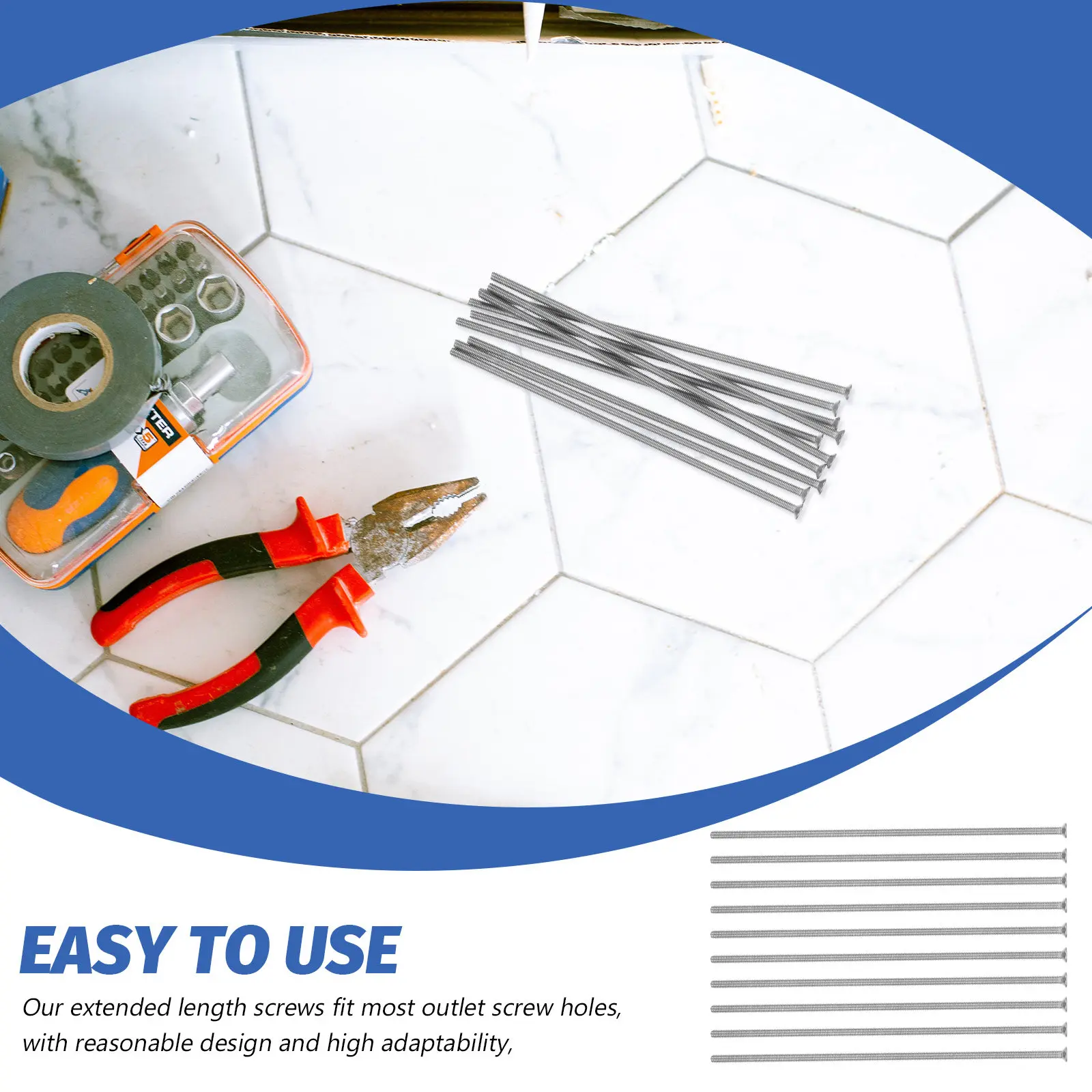 10Pcs Long Stainless Steel Electrical Outlet Screws Extended Mounting Wall Plate Screws for Outlet Box Repair DIY Maintenance