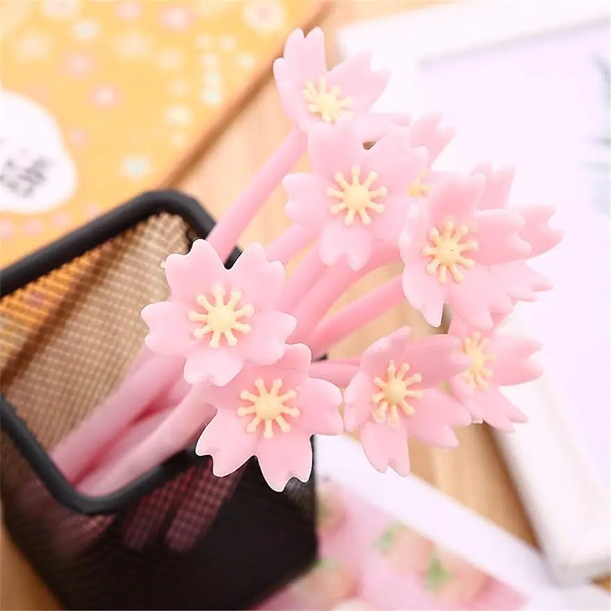 12/60 Pcs Cute Novelty Romantic Flowers Gel Ink Pens Kawaii Black Writing Tools Black Ink Gel Pen Kawaii Office School Supplies