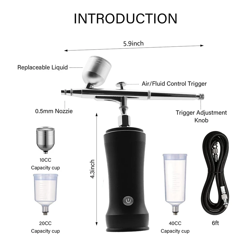 GTBL Airbrush Kit with Compressor,30PSI Cordless AirbrushGun Kit with Air Hose Rechargeable Handheld Airbrush Set for Cake B