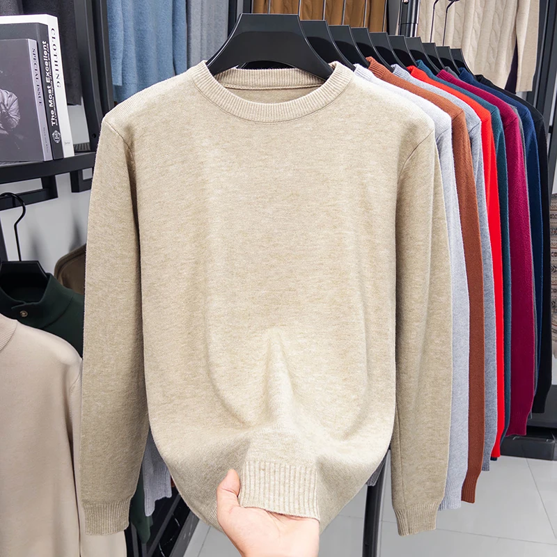 

Autumn and Winter Thick Sweater Men's Round Neck Spun Wool Sweater Warm and Versatile Casual Knitted Base Sweater Men