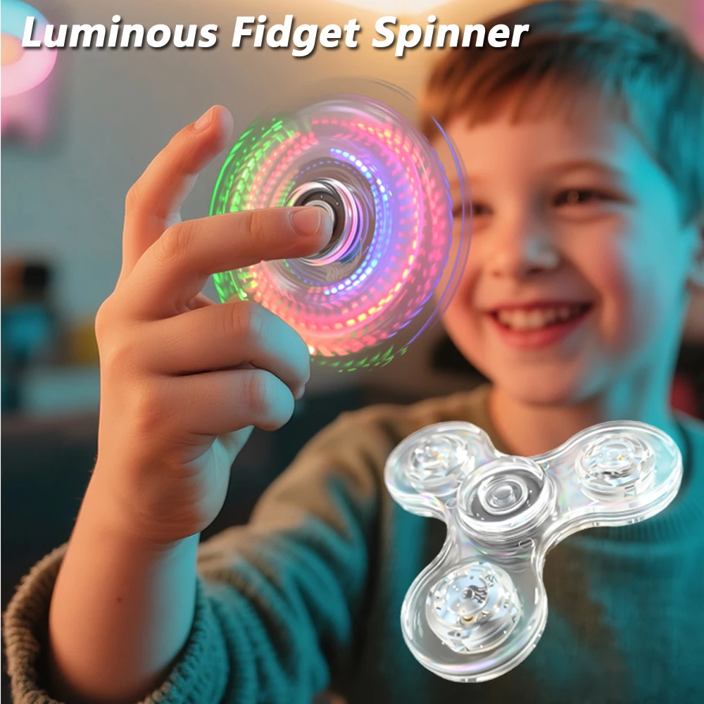 Kristal Lichtgevende LED Fidget Spinner Stress Relief Speelgoed Glow in Dark Light Vingertop Gyroscoop Verjaardag Kerstcadeaus voor kinderen