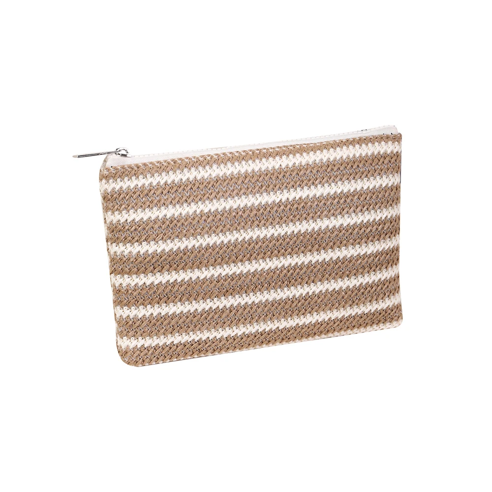 5pcs Cosmetic Bags Women Weave Brwon White Striped Printing Light Travel Makeup Pouch