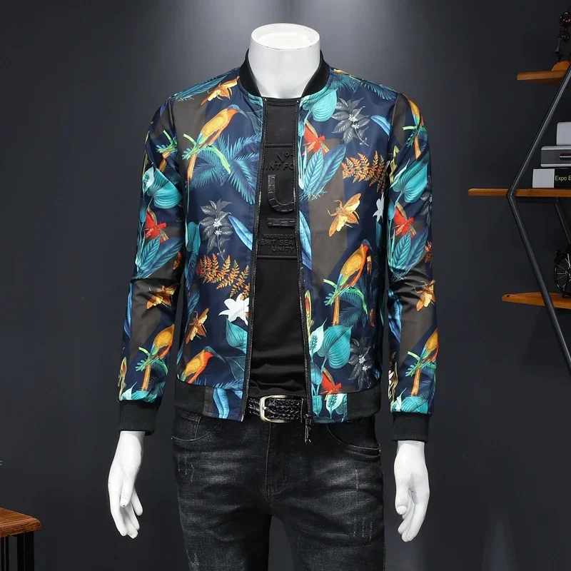 2024 Fall New Men's Floral Printed Jacket Vintage Classic Fashion Designer Bomber Jackets Men Party Club Outfit Ropa Hombre 6XL