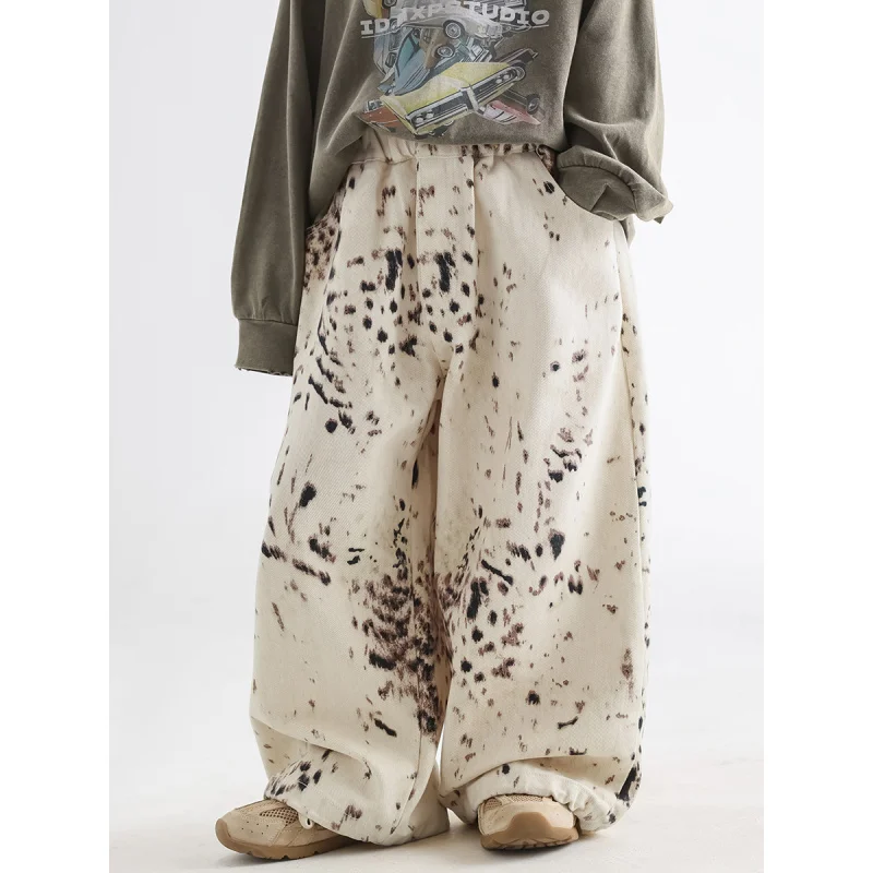 

Boys' Jeans2025New Korean Style Leopard Print Casual Pants Children Loose Wide-Leg Autumn Long Pants Trendy