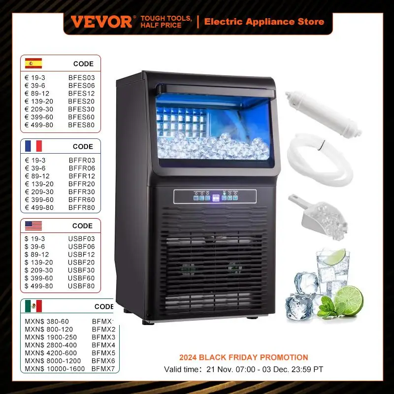 VEVOR Commercial Ice Maker 30KG/24H Countertop Automatic Built-in Cube Ice Generator 350W Electric Cooler Machine Home Appliance