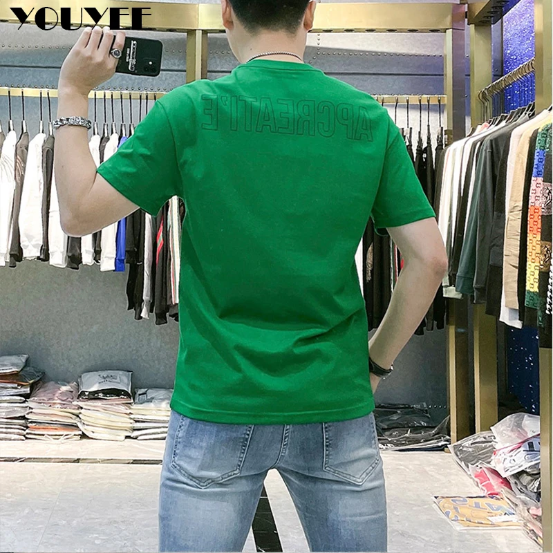 T-shirt Men\'s Summer New Loose Personalized Cartoon Printing Embroidery Fashion Brand Casual Round Neck Male Top Man Clothing