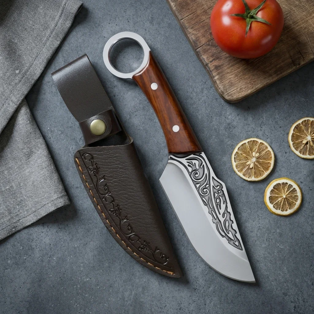 Handgeschmiedetes Ausbeinmesser mit Scheide, Mehrzweck-Kochmesser, perfekt zum Schneiden von Fleisch, Hacken von Gemüse, Schälen, Küchenmesser