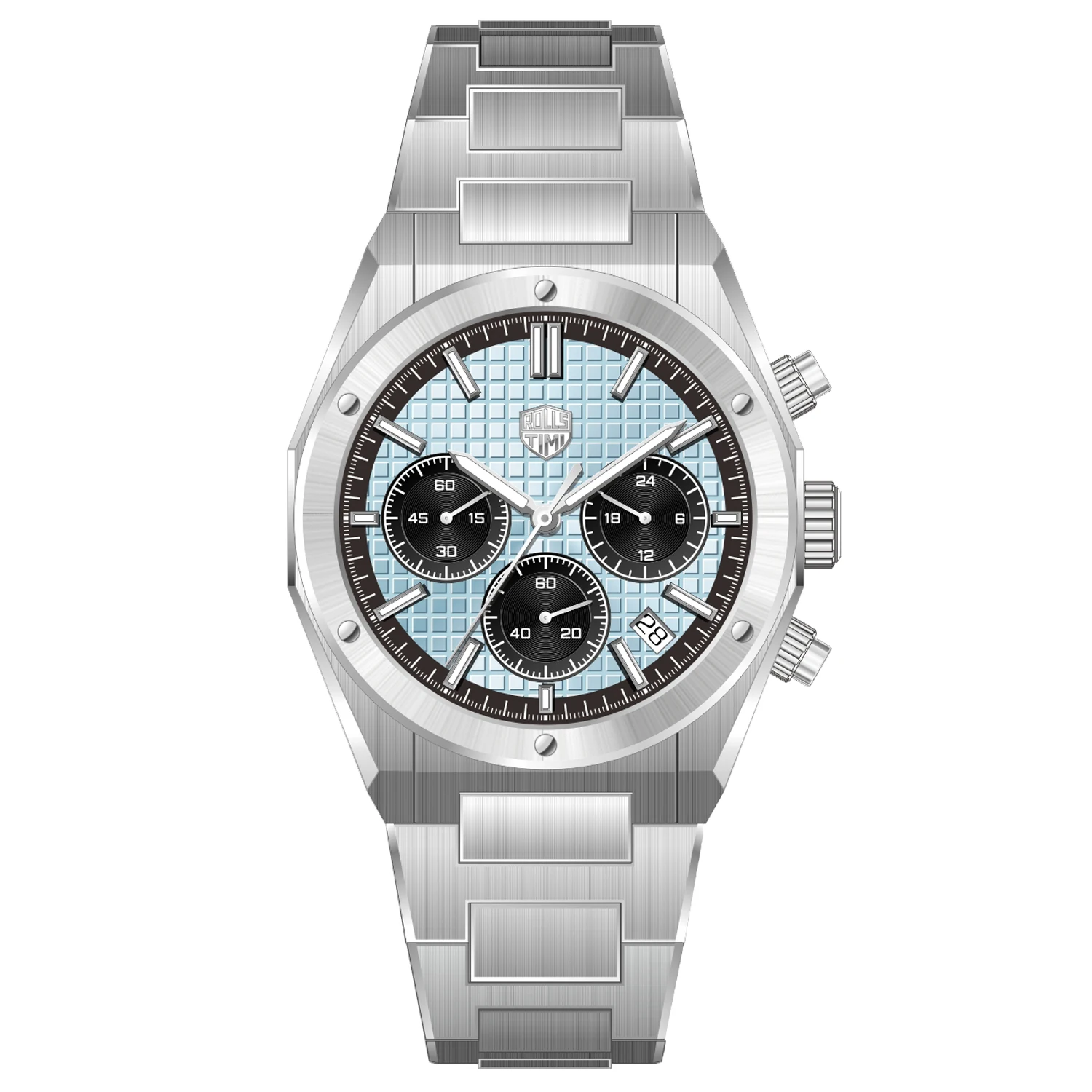 RollsTimi 2025New Quartz Sport Chronograph Men Stainless Steel Waterproof Luminous Wristwatch Sapphire Luxury Japan Movt Watches