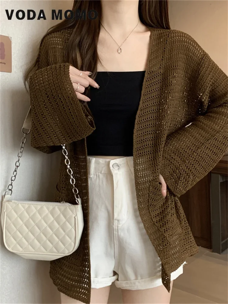 Fashion Simple Solid All-match Loose Elegant Leisure Sun-proof Daily Ladies New Cardigan Women Hollow Out Design Summer Knitting