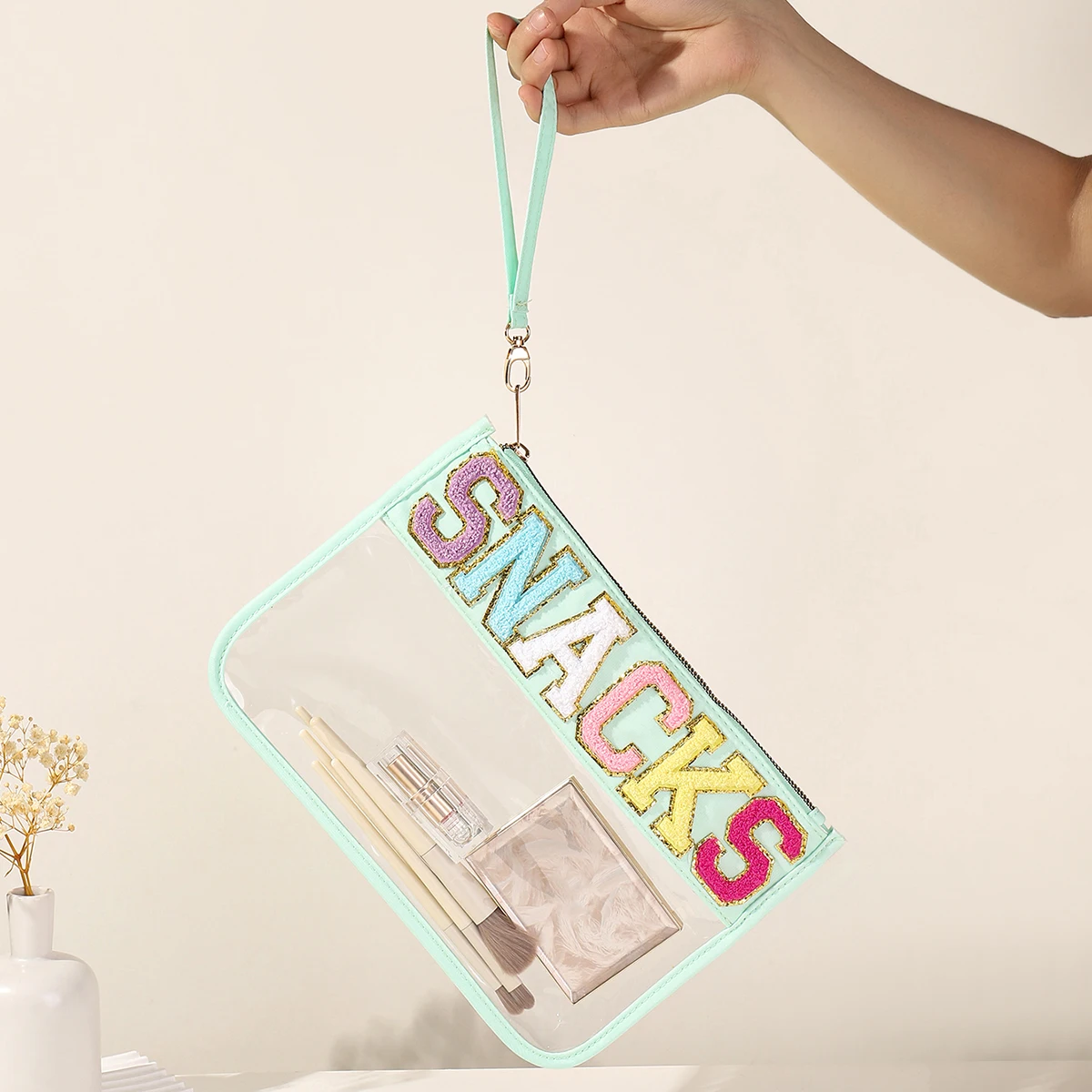 Transparente PVC tragen Hands tickerei Stoff Aufkleber Reise Reise wasserdichte Kosmetik tasche kreative Buchstaben Patch