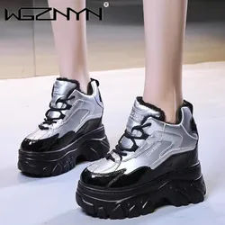 Woman Winter Lace Up Wedges Casual Shoes Women Silver Chunky Sneakers 11cm Platform Boots Tenis Walking Shoes Trainers Dad Shoes